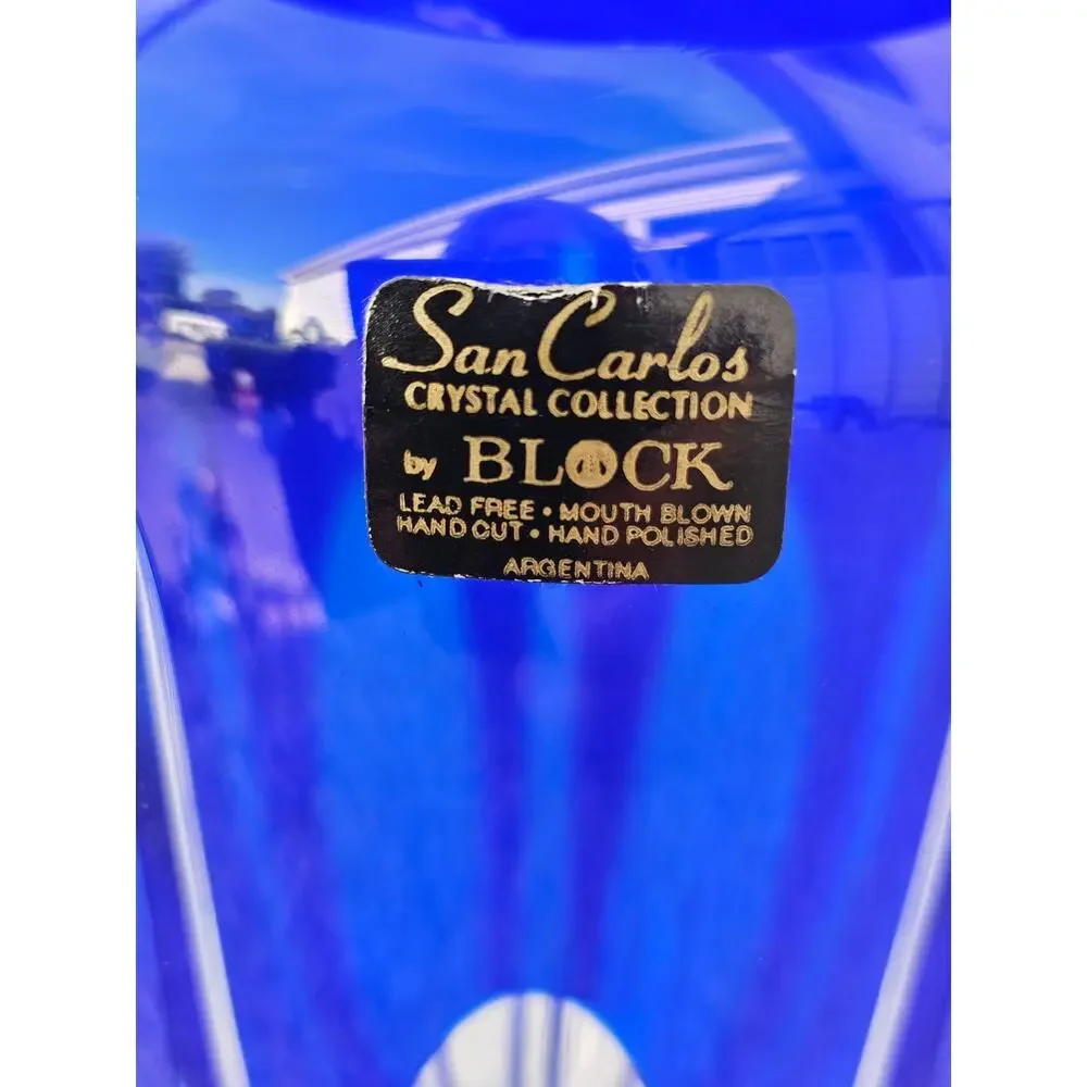 Cobalt Blue Block Crystal Vase San Carlos Crystal Collection 8 1/4